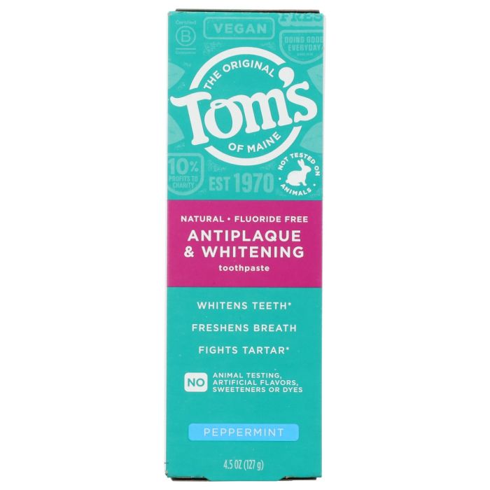 TOMS OF MAINE: Fluoride Free Antiplaque and Whitening Toothpaste Peppermint, 4.5 oz