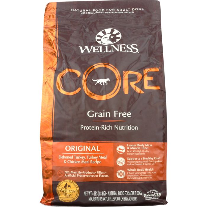 WELLNESS: Core Original Dry Dog Food Formula Grain Free, 4 lb
