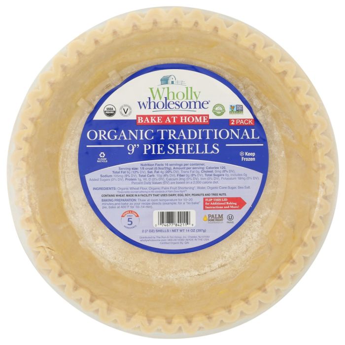 WHOLLY WHOLESOME: Bake at Home Organic Traditional 9 Inch Pie Shells, 14 oz