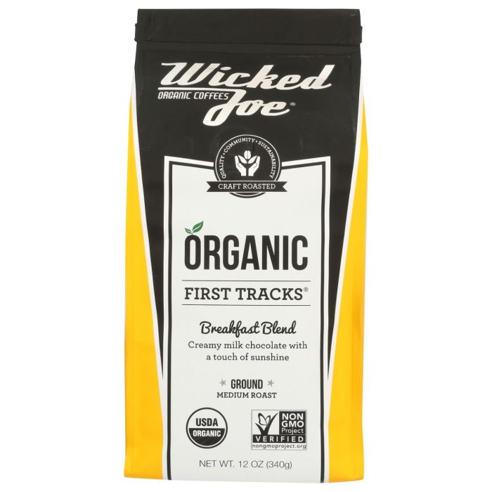 WICKED JOE COFFEE: First Tracks Breakfast Blend Ground Coffee, 12 oz