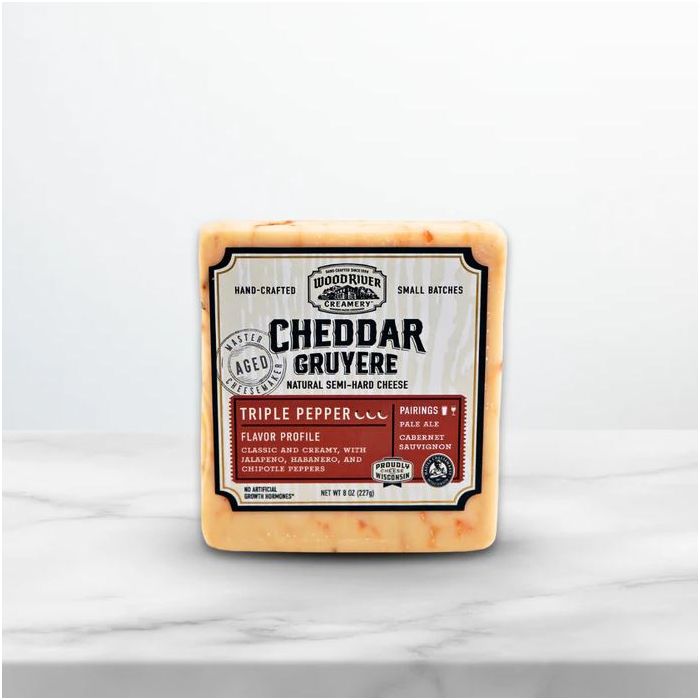 WOOD RIVER: Triple Pepper Cheddar Gruyere Cheese, 8 oz
