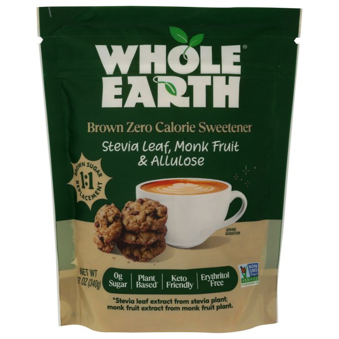 WHOLE EARTH: Brown Stevia Leaf Monk Fruit and Allulose Sweetener, 12 oz