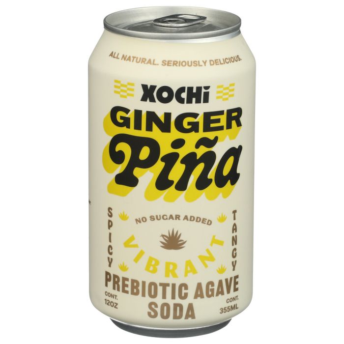 XOCHI SODA: Ginger Pina Prebiotic Agave Soda, 12 fo