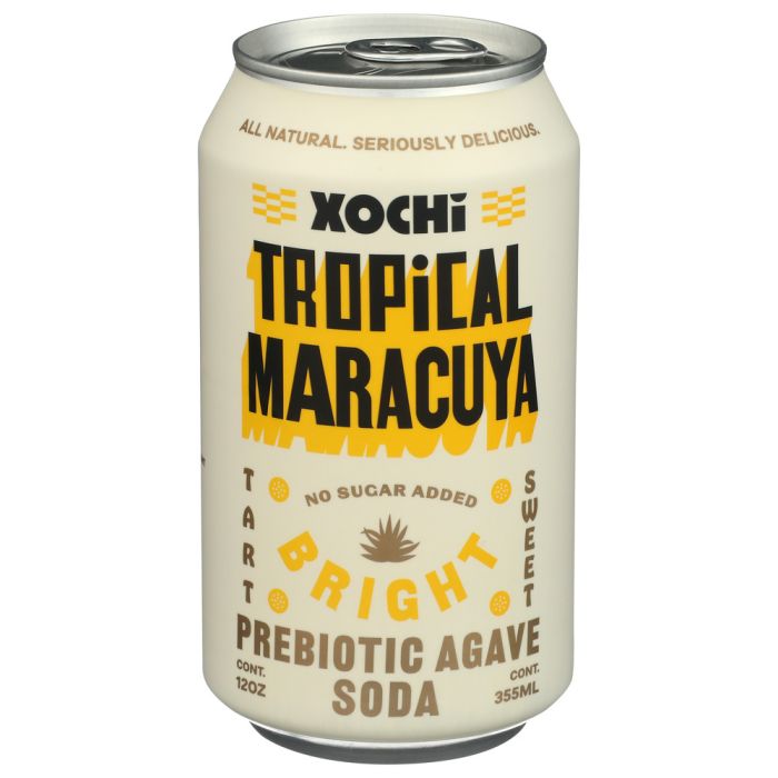 XOCHI SODA: Tropical Maracuya Prebiotic Agave Soda, 12 fo