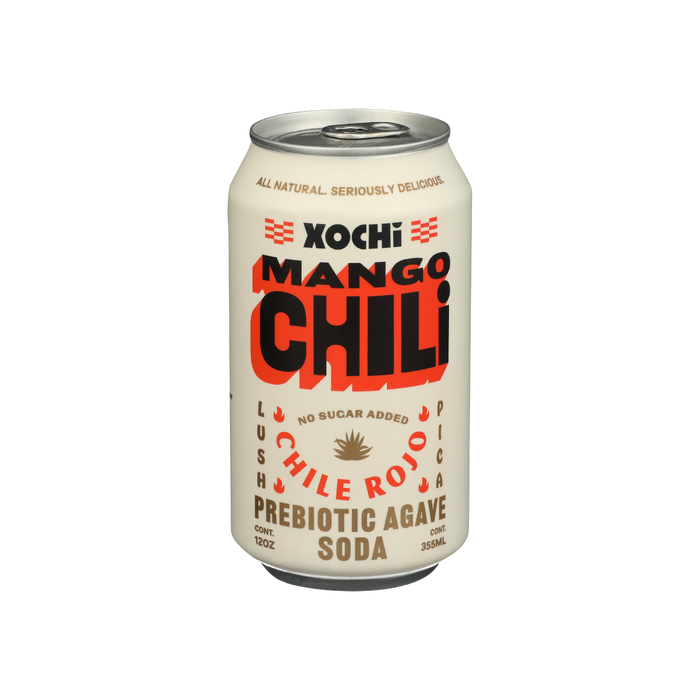 XOCHI SODA: Mango Chili Prebiotic Agave Soda, 12 fo