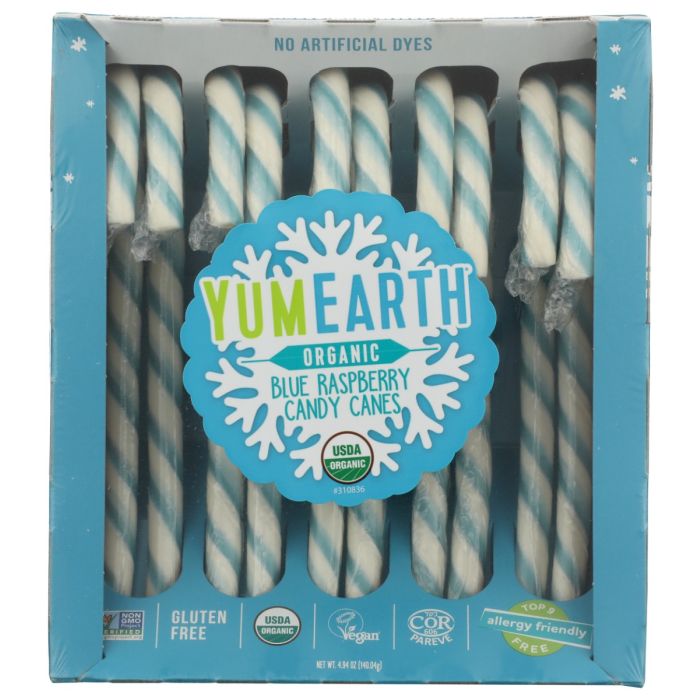 YUMEARTH: Blue Raspberry Candy Canes 10 Count, 4.94 oz