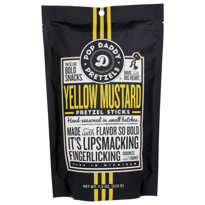 POP DADDY POPCORN & PRETZELS: Yellow Mustard Seasoned Pretzels, 7.5 oz