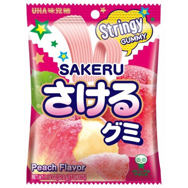 UHA MIKAKUTO: Sakeru Stringy Gummy White Peach, 1.16 oz