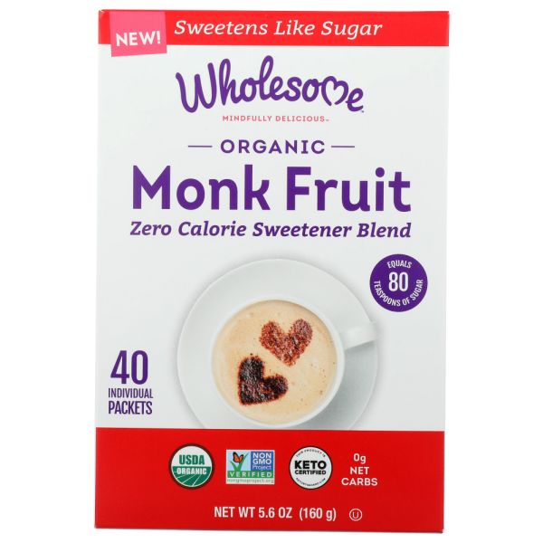 WHOLESOME: Organic Monk Fruit 40 Packets, 5.6 oz