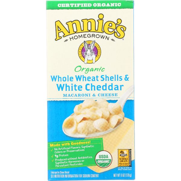 ANNIE'S HOMEGROWN: Organic Whole Wheat Shells and White Cheddar, 6 Oz