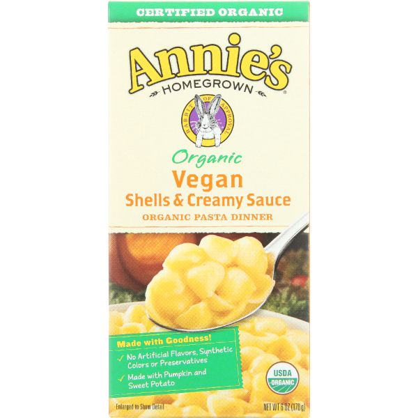 ANNIES HOMEGROWN: Organic Vegan Shells & Creamy Sauce, 6 oz