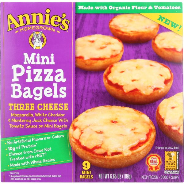 ANNIE'S HOMEGROWN: Mini Pizza Bagels Three Cheese 9 Each, 6.65 oz