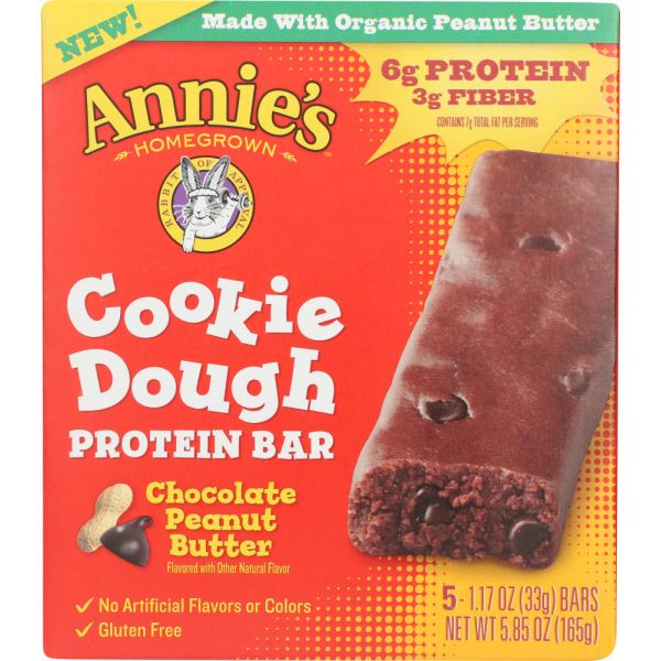ANNIES HOMEGROWN: Chocolate Peanut Butter Cookie Dough Protein Bars, 5.85 oz