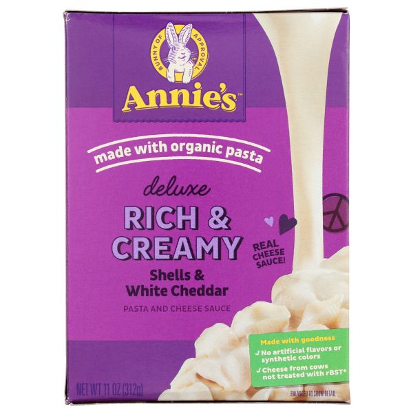 ANNIES HOMEGROWN: Deluxe Rich & Creamy Shells & White Cheddar Mac & Cheese, 11 oz