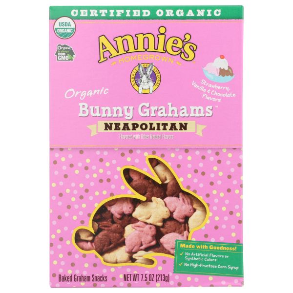 ANNIES HOMEGROWN: Organic Neapolitan Bunny Grahams Cookies, 7.5 oz