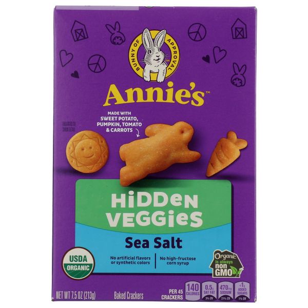 ANNIE'S HOMEGROWN: Organic Sea Salt Hidden Veggies Crackers, 7.5 oz