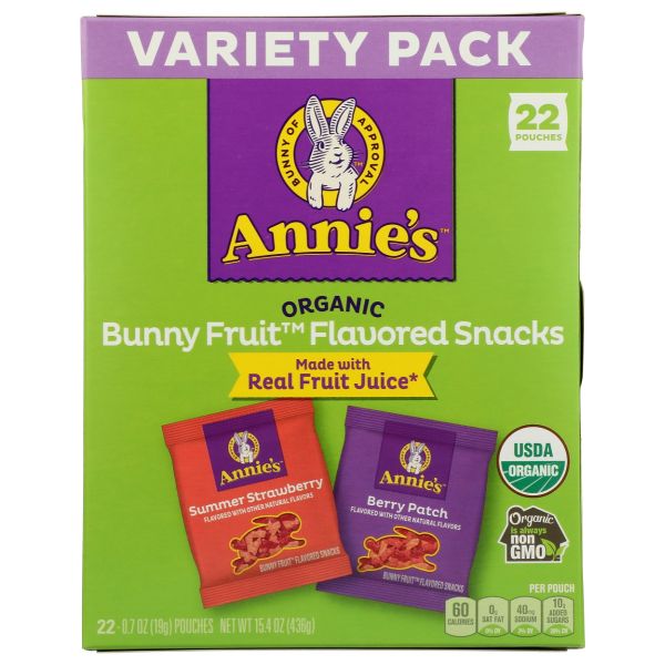 ANNIES HOMEGROWN: Organic Bunny Fruit Snacks Variety Pack 22Pc, 15.4 oz