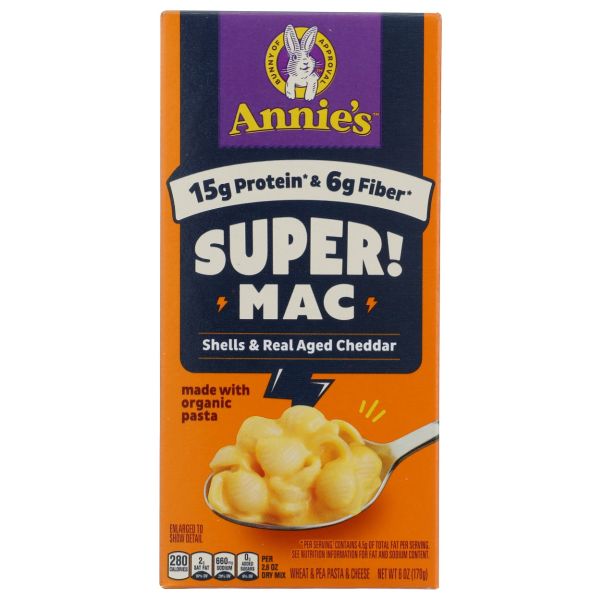 ANNIE'S HOMEGROWN: SUPER! Mac Shells & Real Aged Cheddar, 6 oz