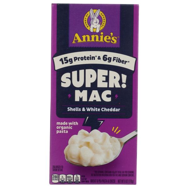 ANNIE'S HOMEGROWN: SUPER! Mac Shells & White Cheddar, 6 oz