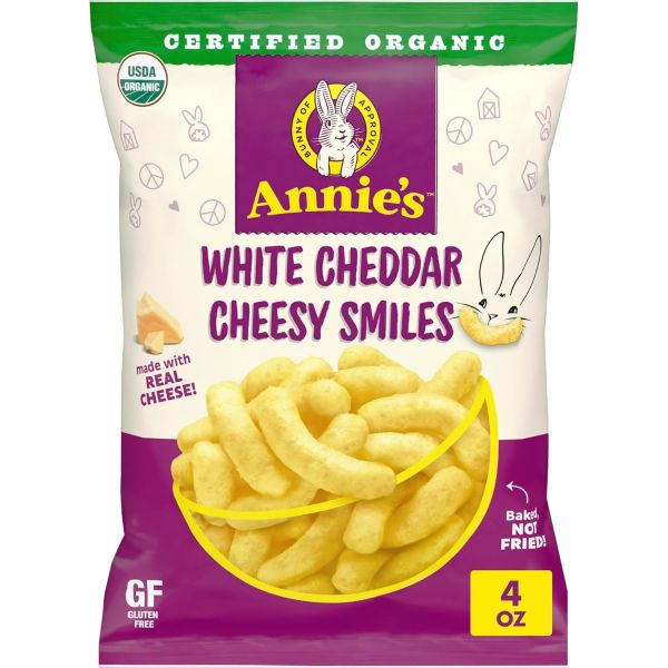 ANNIES HOMEGROWN: Organic White Cheddar Cheesy Smiles, 4 oz