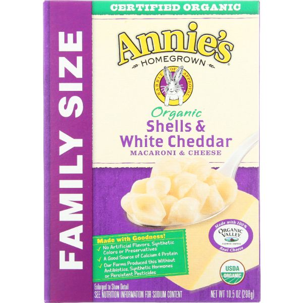 ANNIES HOMEGROWN: Mac and Cheese Shell White Cheddar Family Size, 10.5 oz