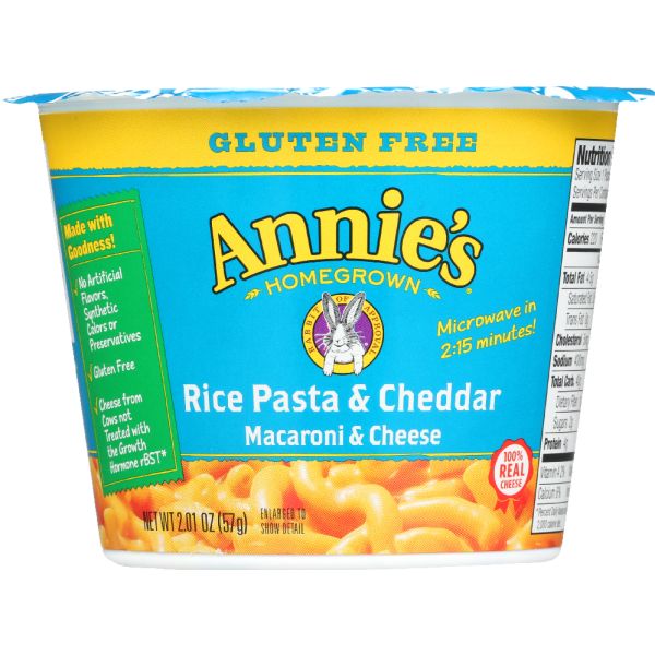 ANNIE'S HOMEGROWN: Rice Pasta & Cheddar Gluten Free Microwavable Mac & Cheese Cup, 2.01 oz