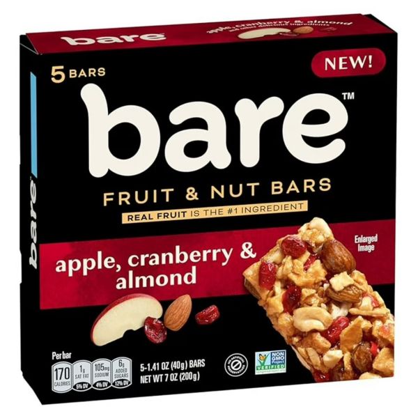 BARE FRUIT: Apple, Cranberry, and Almond Fruit and Nut Bars 5Ct, 7 oz