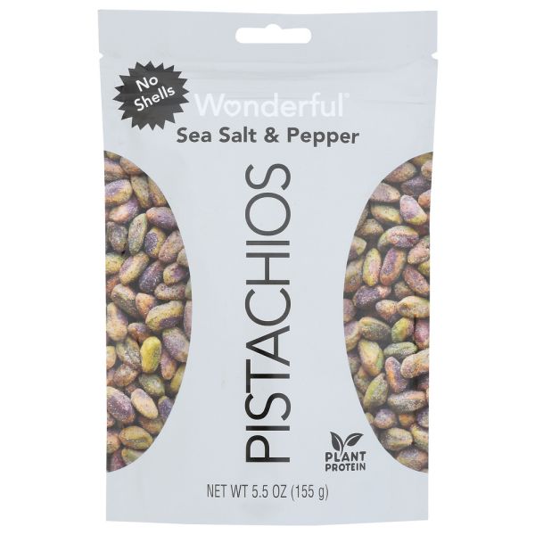 WONDERFUL PISTACHIOS: No Shells Sea Salt and Pepper Pistachios, 5.5 oz