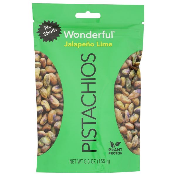 WONDERFUL PISTACHIOS: No Shells Jalapeno Lime Pistachios, 5.5 oz