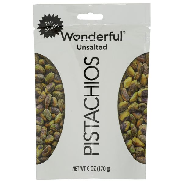 WONDERFUL PISTACHIOS: No Shells Unsalted Pistachios, 6 oz