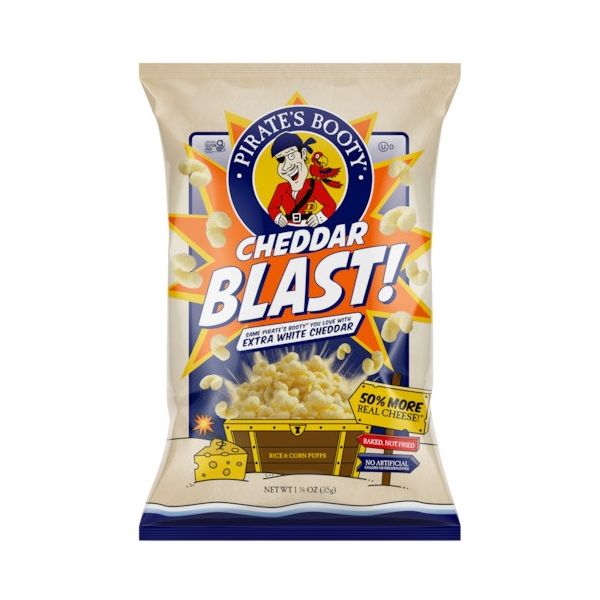 PIRATE BRANDS: Cheddar Blast Extra White Cheddar Rice and Corn Puffs, 1.25 oz