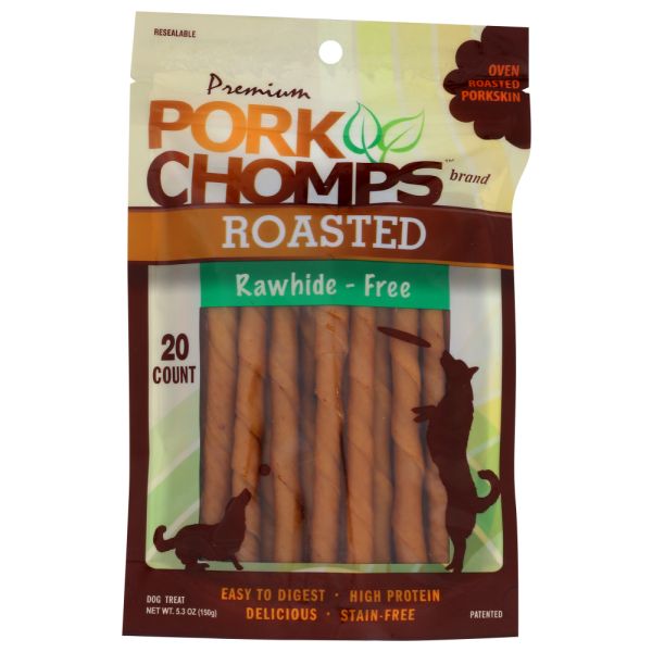 PORK CHOMPS: Premium Mini Roasted Porkskin Twistz Dog Treat, 20 ea