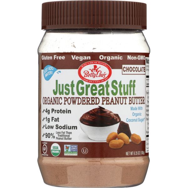 JUST GREAT STUFF: Betty Lou's Chocolate Organic Powdered Peanut Butter, 6.43 oz