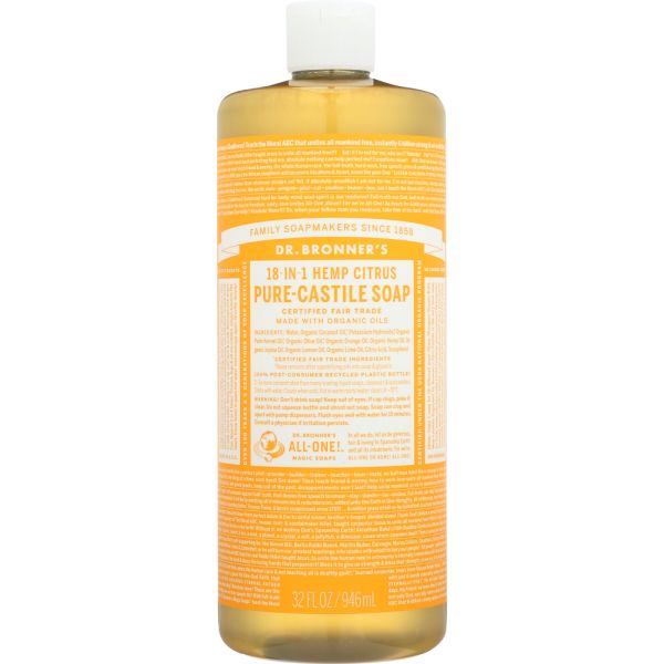 DR BRONNER'S: 18-in-1 Hemp Citrus Pure Castile Soap, 32 oz