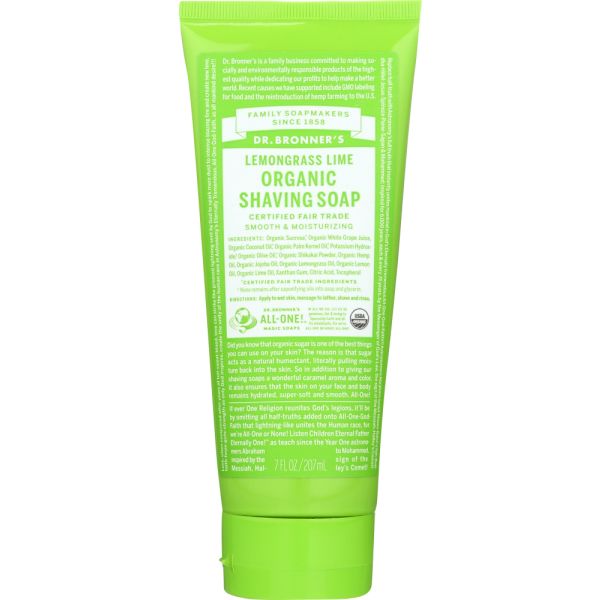 DR. BRONNER'S: Lemongrass Lime Organic Shaving Soap, 7 oz