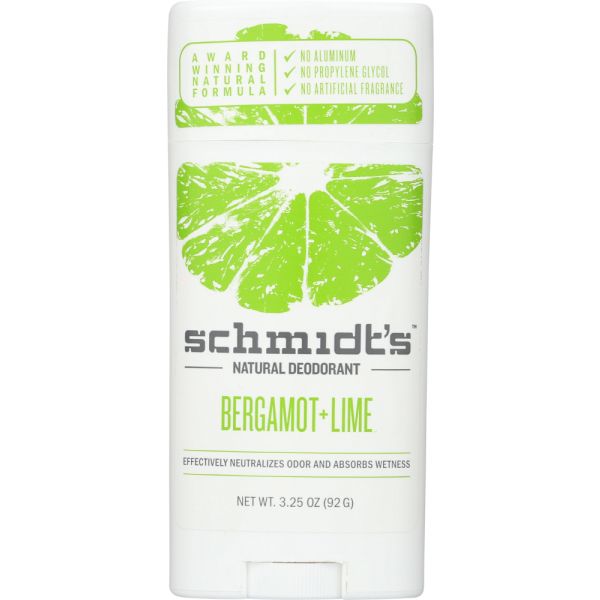 SCHMIDT'S: Natural Deodorant Stick Bergamot With Lime, 3.25 oz