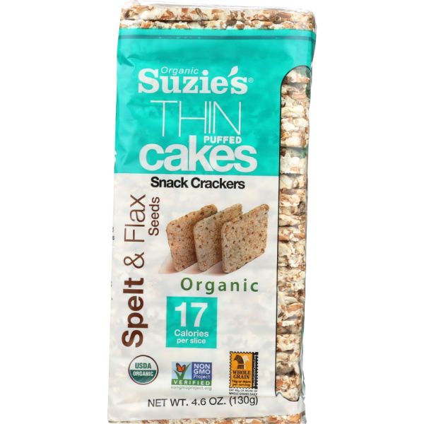 SUZIES: Spelt and Flax Seeds Thin Puffed Cakes, 4.6 oz
