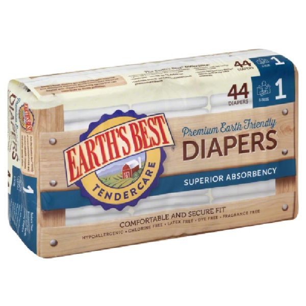 EARTHS BEST: Chlorine Free Diapers Size 1, 44 pc