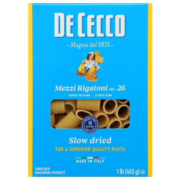 DE CECCO: Mezzi Rigatoni Pasta, 16 oz