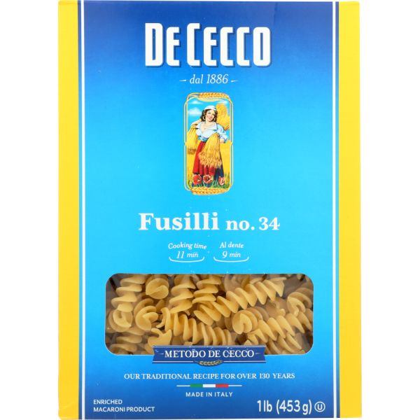 DE CECCO: Fusilli Pasta No. 34 Pasta, 16 oz