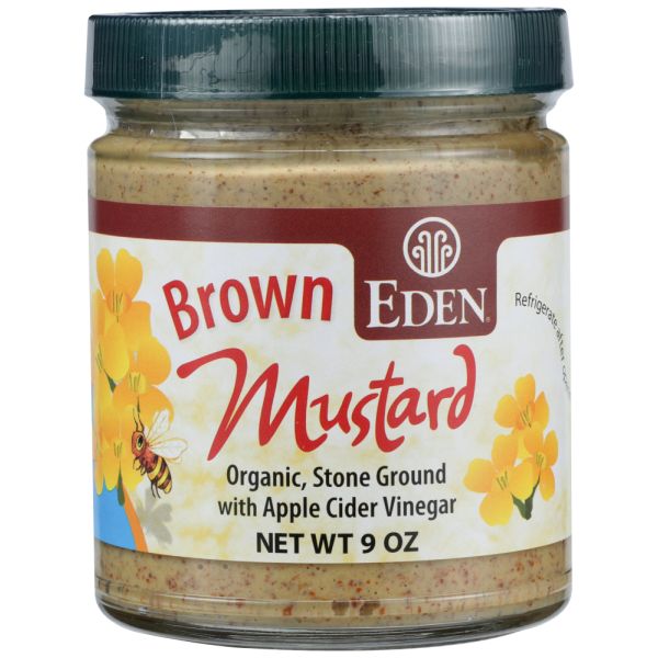 EDEN FOODS: Mustard Brown Glass Jar, 9 oz