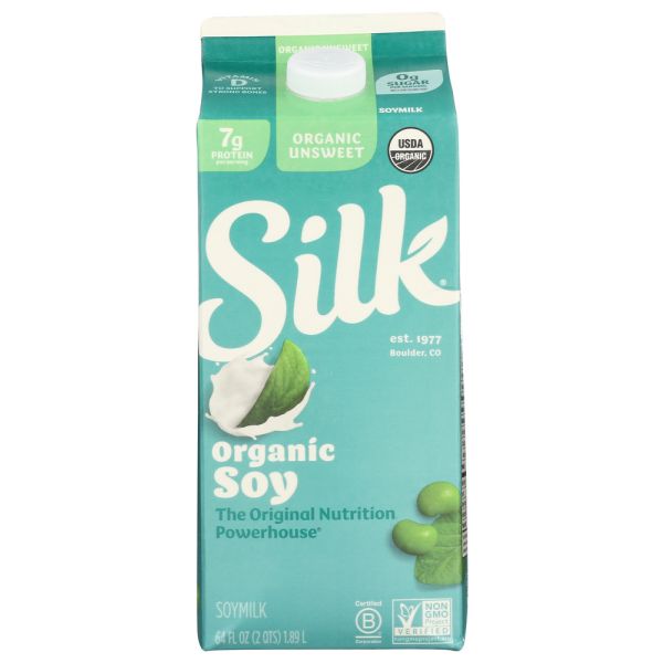SILK: Unsweetened Organic Soymilk, 64 oz
