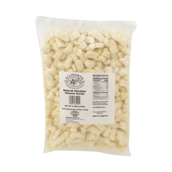 ELLSWORTH: Natural White Cheddar Cheese Curds, 5 lb