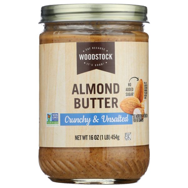 WOODSTOCK: Almond Butter Unsalted Crunch, 16 oz