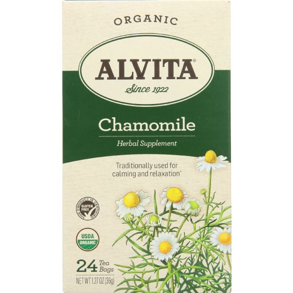 Alvita Organic Chamomile Tea Caffeine Free, Gluten Free, Herbal Supplement, 24 Tea Bags