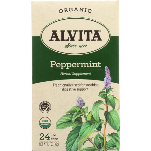 Alvita Teas Organic Peppermint Caffeine Free 24 Tea Bags, 1.27 Oz