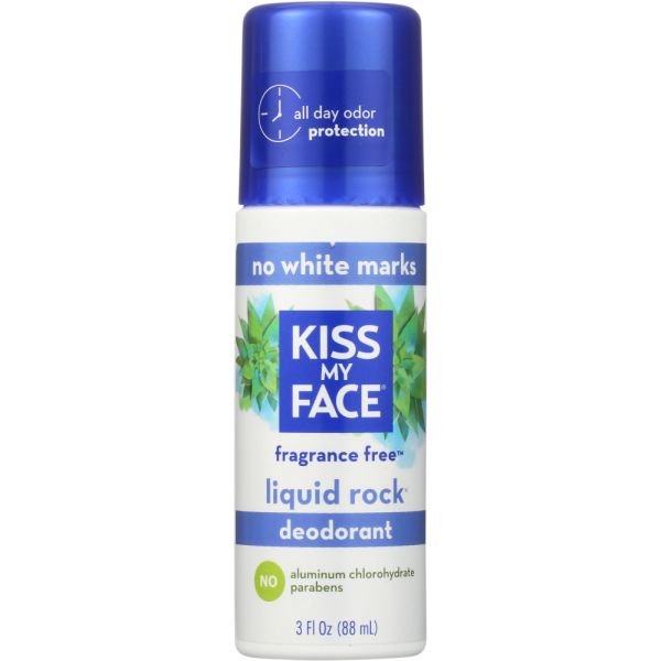 KISS MY FACE: Liquid Rock Fragrance Free Roll-On Deodorant, 4.5 oz