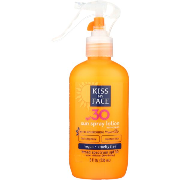 Kiss My Face Sun Spray Lotion Sunscreen SPF 30, 8 Oz