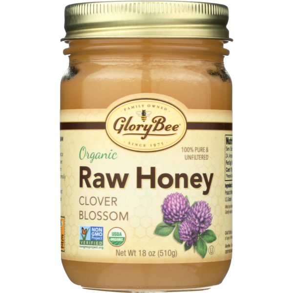 GLORY BEE: Organic Raw Honey Clover Blossom, 18 oz
