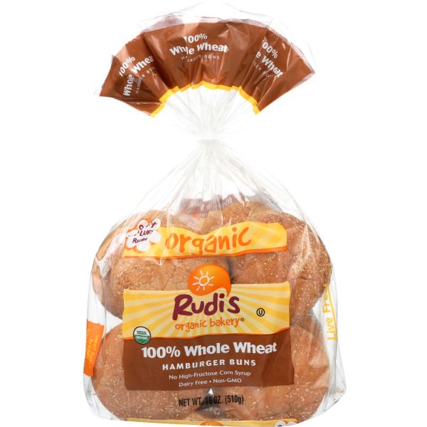 RUDI'S: Organic 100% Whole Wheat Buns, 18 oz